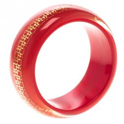 Pre Owned CH Carolina Herrera Red Resin Gold Tone Wide Bangle Bracelet 20cm
