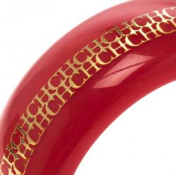 Pre Owned CH Carolina Herrera Red Resin Gold Tone Wide Bangle Bracelet 20cm
