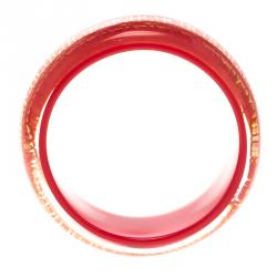 Pre Owned CH Carolina Herrera Red Resin Gold Tone Wide Bangle Bracelet 20cm