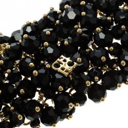 Pre Owned CH Carolina Herrera Black Beads Gold Tone Wide Bracelet 15cm