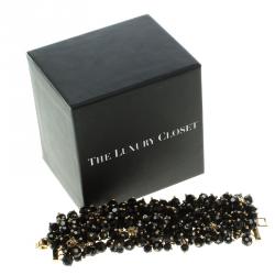 Pre Owned CH Carolina Herrera Black Beads & Gold Tone Wide Bracelet 15cm