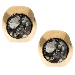 Pre Owned Carolina Herrera Hematite Druzy Gold Tone Stud Earrings