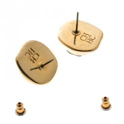 Pre Owned Carolina Herrera Hematite Druzy Gold Tone Stud Earrings