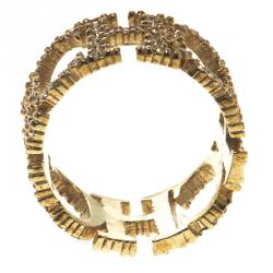 Pre Owned Carolina Herrera Crystal Studded Logo Gold Tone Ring Size 56