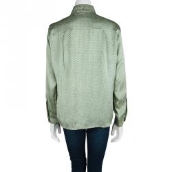 Pre Owned قميص سي أتش كارولينا هيريرا بأزرار أمامية وأكمام طويلة حرير بنقوش الشعار أخضر XL