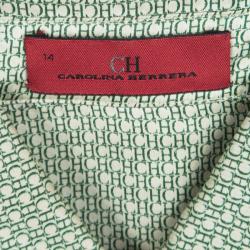 Pre Owned قميص سي أتش كارولينا هيريرا بأزرار أمامية وأكمام طويلة حرير بنقوش الشعار أخضر XL