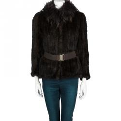 Pre Owned CH Carolina Herrera Brown Mink and Racoon Fur Belted Jacket S