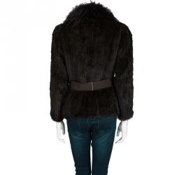 Pre Owned CH Carolina Herrera Brown Mink and Racoon Fur Belted Jacket S