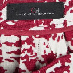 CH Carolina Herrera Red and White Textured Jacquard Pencil Skirt M