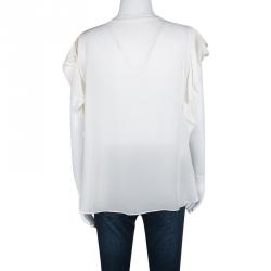 مملوكة مسبقًا بلوزة سي أتش كارولينا هيريرا حرير كريمي بكشكشة مزينة L