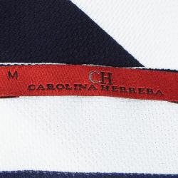 Pre Owned CH Carolina Herrera Navy Blue and White Striped and Polka Dotted Top M