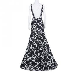 مملوكة مسبقًا فستان سهرة سي أتش كارولينا هيريرا مونوكرومي مطبوع بظهر مكشوف بلا أكمام M