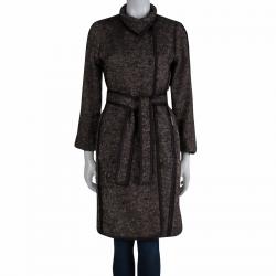 Pre Owned CH Carolina Herrera Brown Textured Belted Overcoat M