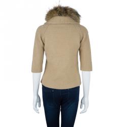 Pre Owned CH Carolina Herrera Beige Wool Fox Fur Cardigan XS