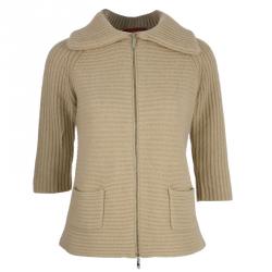 Pre Owned CH Carolina Herrera Beige Wool Fox Fur Cardigan XS