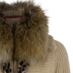 Pre Owned CH Carolina Herrera Beige Wool Fox Fur Cardigan XS