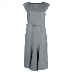 مملوكة مسبقًا CH Carolina Herrera Grey Wool Belted Dress L