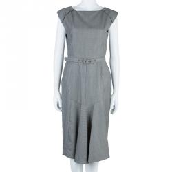 مملوكة مسبقًا CH Carolina Herrera Grey Wool Belted Dress L