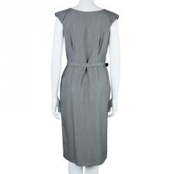 مملوكة مسبقًا CH Carolina Herrera Grey Wool Belted Dress L