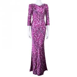 Pre Owned CH Carolina Herrera Printed Long Sleeve Maxi Dress M