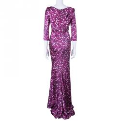 Pre Owned CH Carolina Herrera Printed Long Sleeve Maxi Dress M