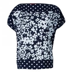 مملوكة مسبقًا CH Carolina Herrera Navy and White Floral Print Square Top M