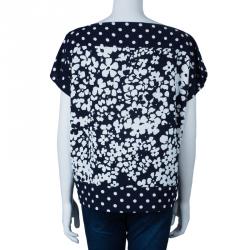 مملوكة مسبقًا CH Carolina Herrera Navy and White Floral Print Square Top M