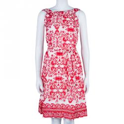 Pre Owned CH Carolina Herrera Red White Floral Dress L