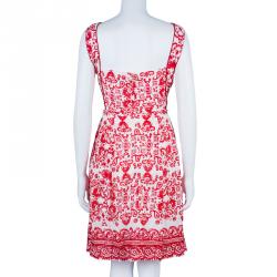 Pre Owned CH Carolina Herrera Red White Floral Dress L