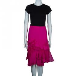 Pre Owned CH Carolina Herrera Pink Silk Pleated Skirt M