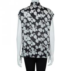 مملوكة مسبقًا توب سي أتش كارولينا هيريرا حرير أسود مورد بعقدة مزينة بلا أكمام مقاس M