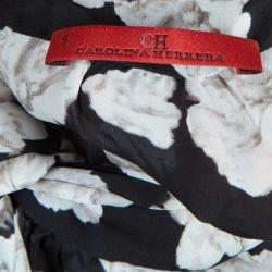 مملوكة مسبقًا توب سي أتش كارولينا هيريرا حرير أسود مورد بعقدة مزينة بلا أكمام مقاس M