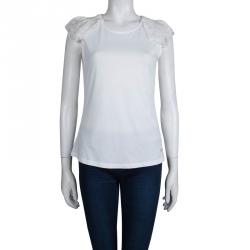 Pre Owned CH Carolina Herrera White Ruffle Sleeve Detail Top M