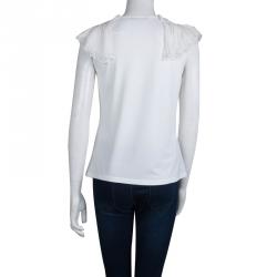 Pre Owned CH Carolina Herrera White Ruffle Sleeve Detail Top M