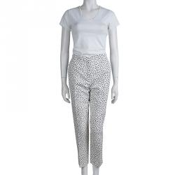 Pre Owned CH Carolina Herrera White Dotted Trousers M