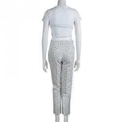 Pre Owned CH Carolina Herrera White Dotted Trousers M