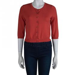 Pre Owned CH Carolina Herrera Red Cropped Cardigan S
