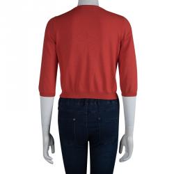Pre Owned CH Carolina Herrera Red Cropped Cardigan S
