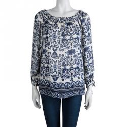 Pre Owned CH Carolina Herrera Off White Printed Off Shoulder Top S