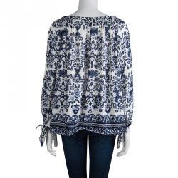 Pre Owned CH Carolina Herrera Off White Printed Off Shoulder Top S