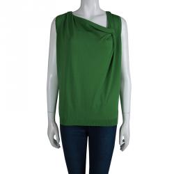 Pre Owned توب سي أتش كارولينا هيريرا تريكو أخضر ديرابيه بلا أكمام S