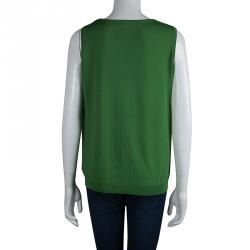 Pre Owned توب سي أتش كارولينا هيريرا تريكو أخضر ديرابيه بلا أكمام S
