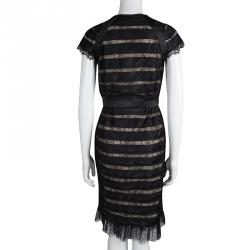 مملوكة مسبقًا CH Carolina Herrera Black Scallop Lace Button Front Dress S