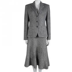 CH Carolina Herrera Monochrome Herringbone Skirt Suit L