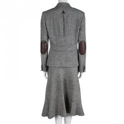 CH Carolina Herrera Monochrome Herringbone Skirt Suit L