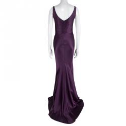 Pre Owned CH Carolina Herrera Purple Silk Sleeveless Evening Gown S