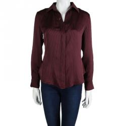 Pre Owned CH Carolina Herrera Red Logo Printed Silk Button Front Shirt M