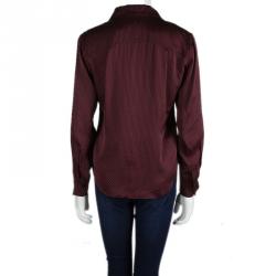 Pre Owned CH Carolina Herrera Red Logo Printed Silk Button Front Shirt M