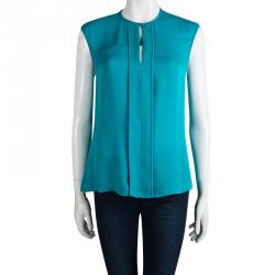 Pre Owned CH Carolina Herrera Blue Silk Sleeveless Blouse M