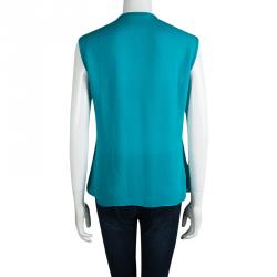 Pre Owned CH Carolina Herrera Blue Silk Sleeveless Blouse M